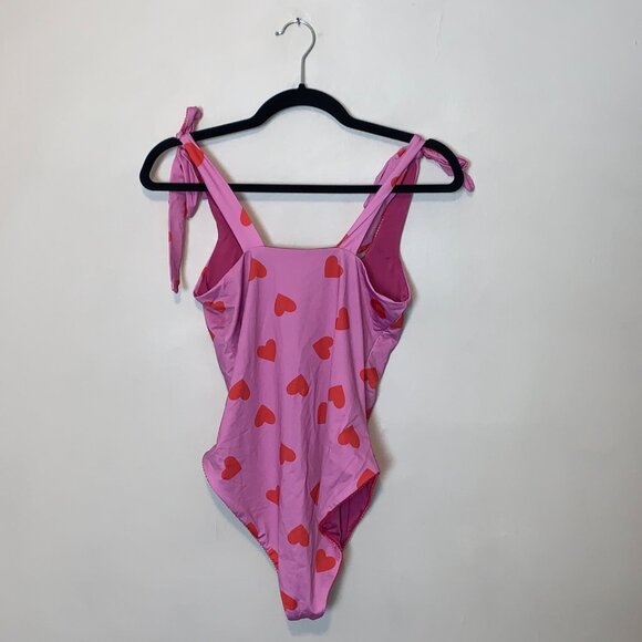 Beach Riot Sydney Valentine's Pink Heart Print Swimsuit Size L - Picture 4 of 7